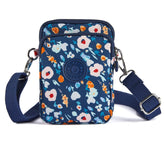 LaRechor Small Crossbody Phone Bags for Women Girls Flower Pattern Mobile Phone Pouch 3 Zippers Mini Shoulder Bag